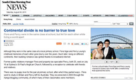 Newspaper article in scmp titled 'Continental divide is no barrier to true love' 20110806
